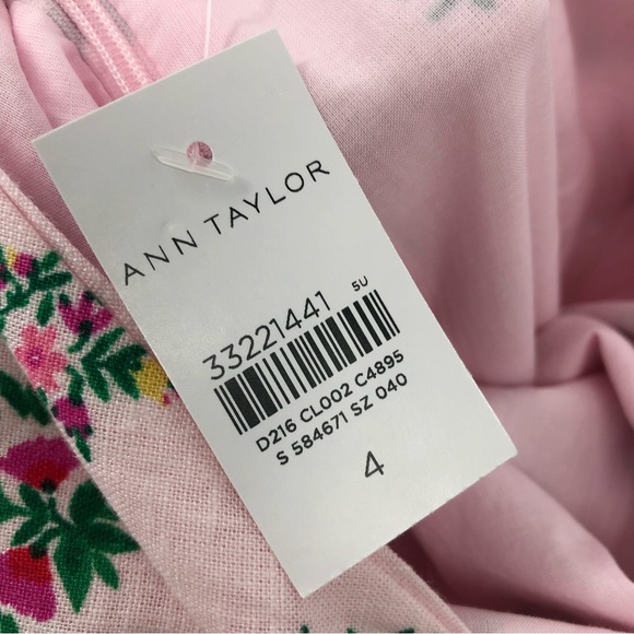 Ann Taylor 4 Floral Linen Blend Tie Waist Sheath Dress Pink 0892 - Picture 9 of 10